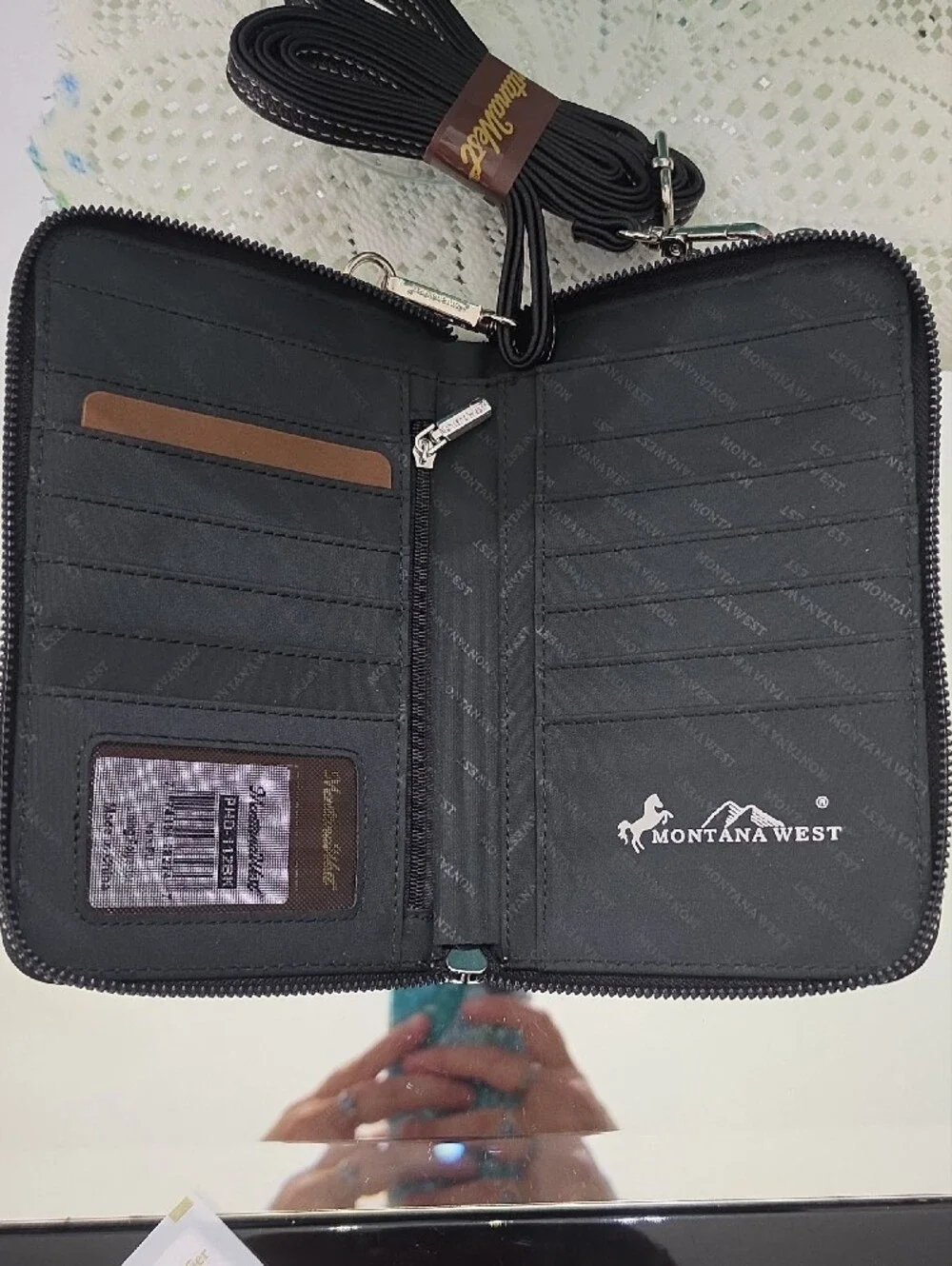 Montana West Black Phone Wallet Case with Turquoise Cross Accent And Crossbody